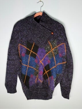 Vintage 90s Tony Lambert Wool Abstract Geometric Sweater S